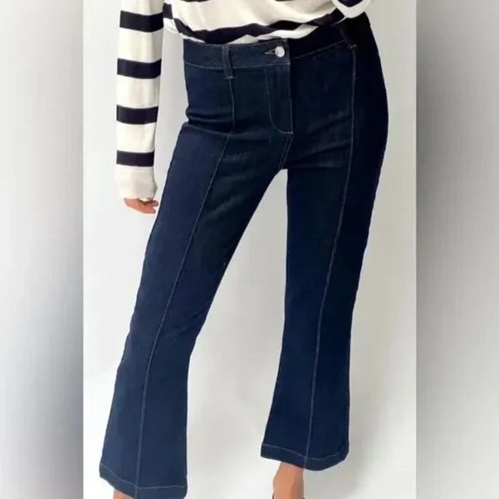 Zara Dark Wash Center Seam Mid-Rise Stretch Crop Jeans Women's Size 4